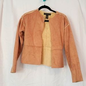 BANANA REPUBLIC MADE IN ITALY Camel Faux Shearling Suede Fur Lined Coat Small